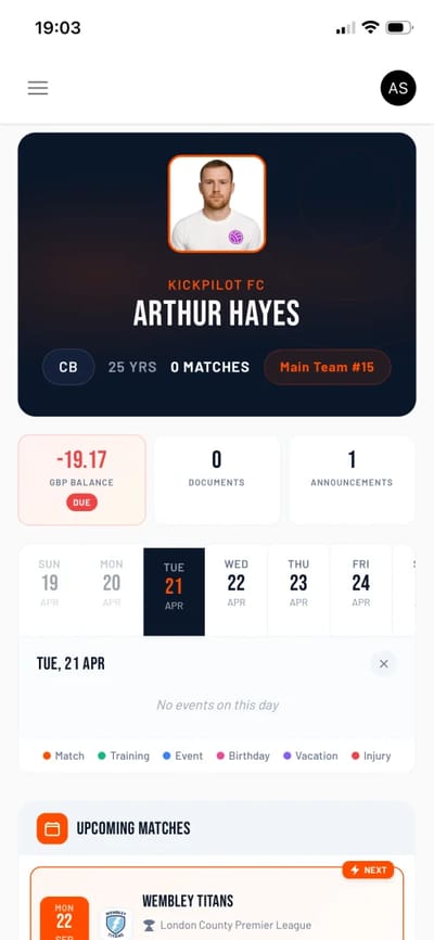 KickPilot player portal on mobile